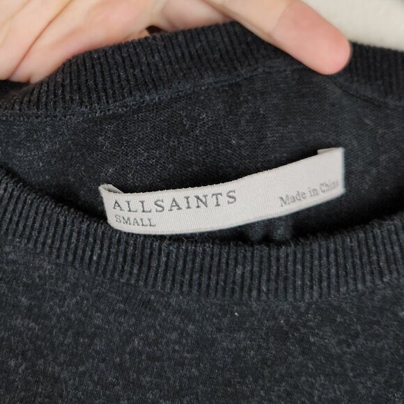 AllSaints Ridce Asymmetric Striped Cold Shoulder Long Sleeve Dress sz S - Picture 10 of 11